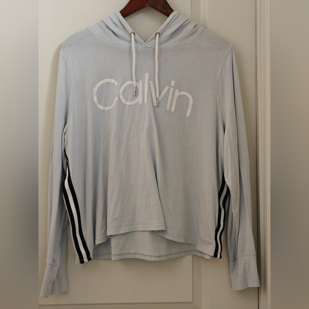 Calvin Klein Performance Logo Varsity-Stripe Hoodie Blue Size XL
